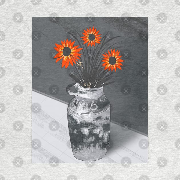 gray vase with orange flowers by Mimie20